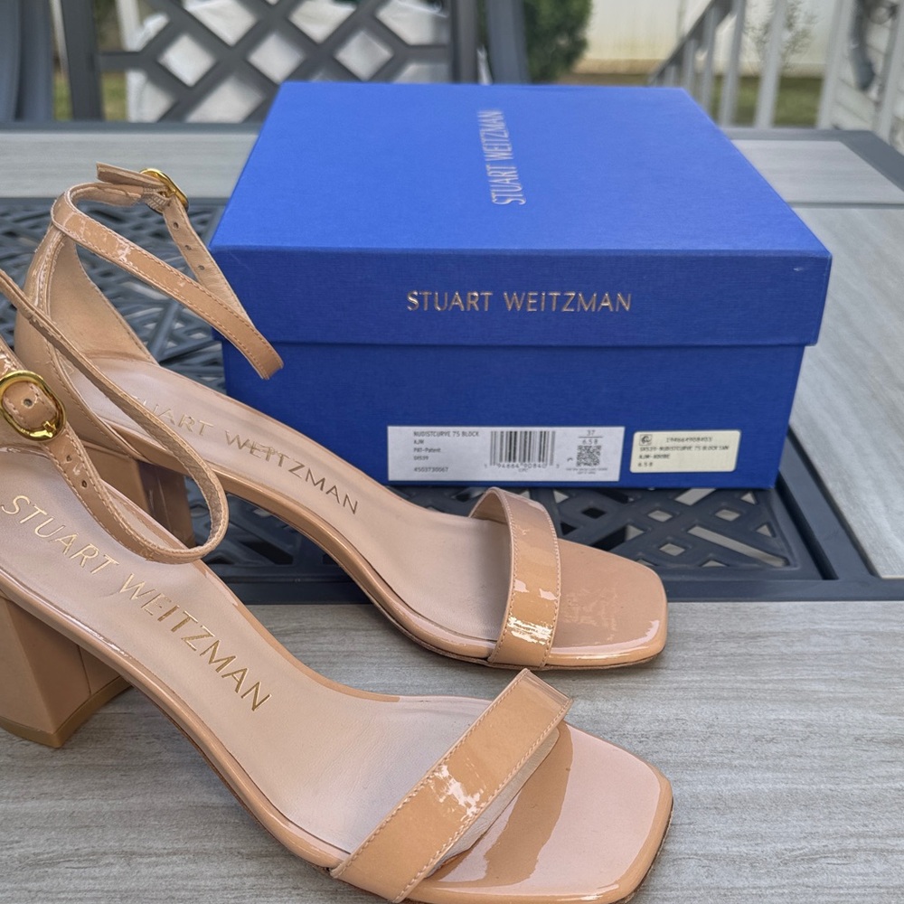 Stuart Weitzman Nude Block Heel Sandals